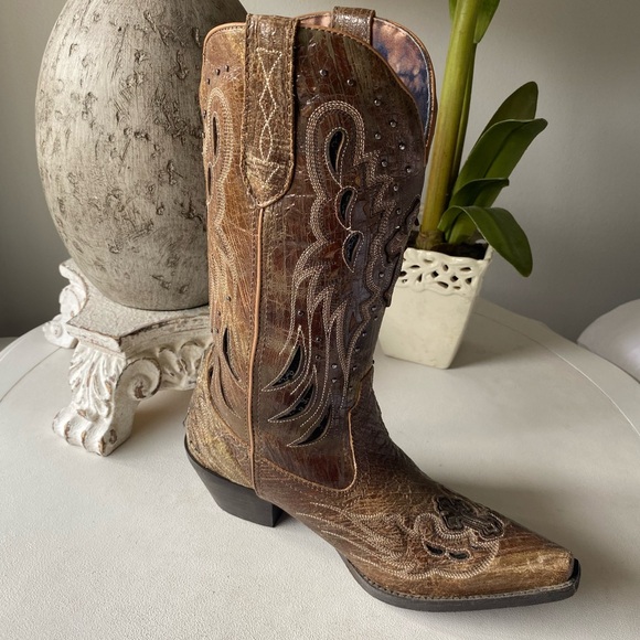 Laredo Leather Cross Wing Brantley Snip Toe Cowgirl Western Boot Womens 8 Tan - Picture 11 of 13